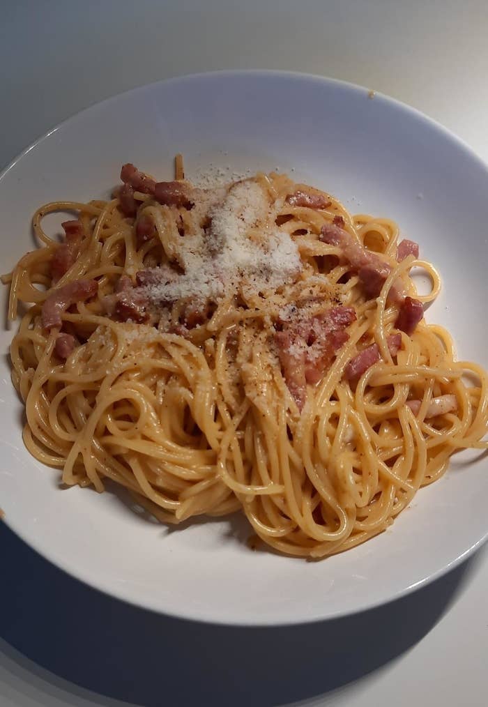 Homemade pasta carbonara.