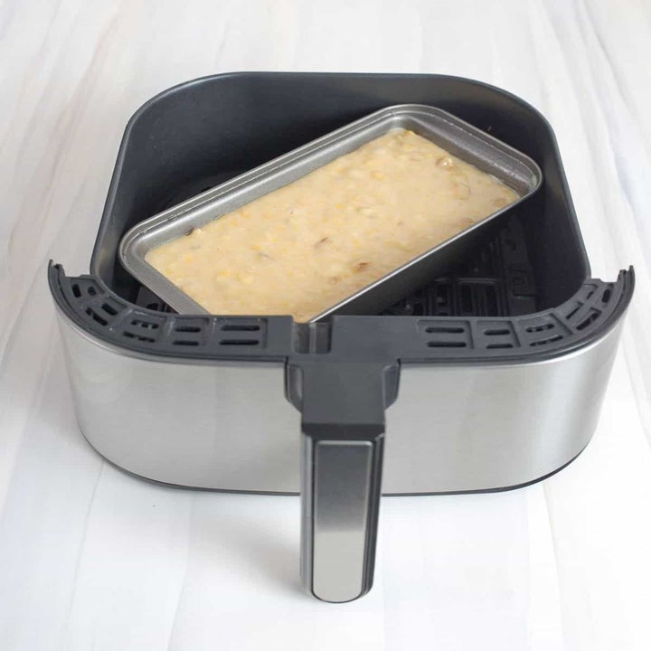 Air fryer banana bread cooking.